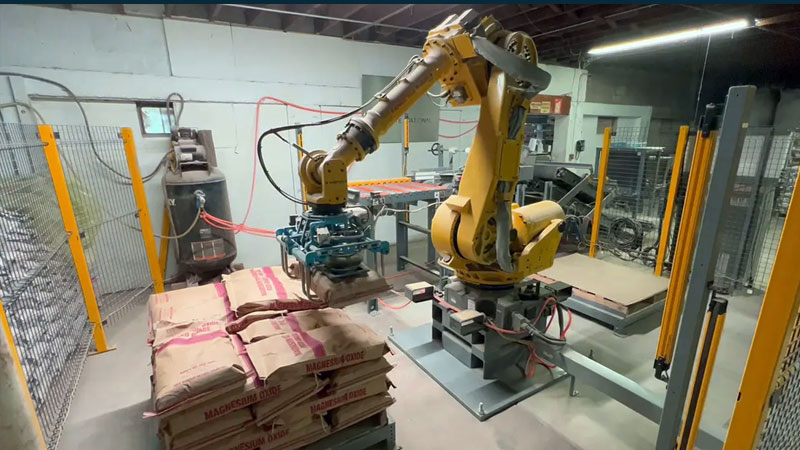 Automated 90-Lb. Concrete Bag Palletizing with Dual Robots